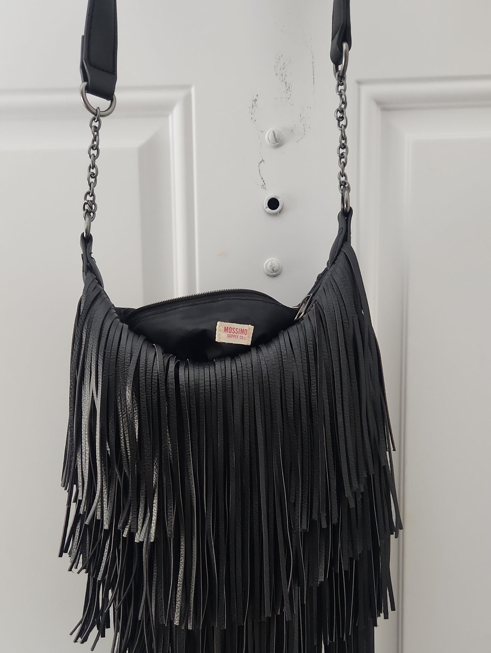 Mossimo Supply Co. Black Layered Fringe CrossbodyShoulder Bag with Chain Accents